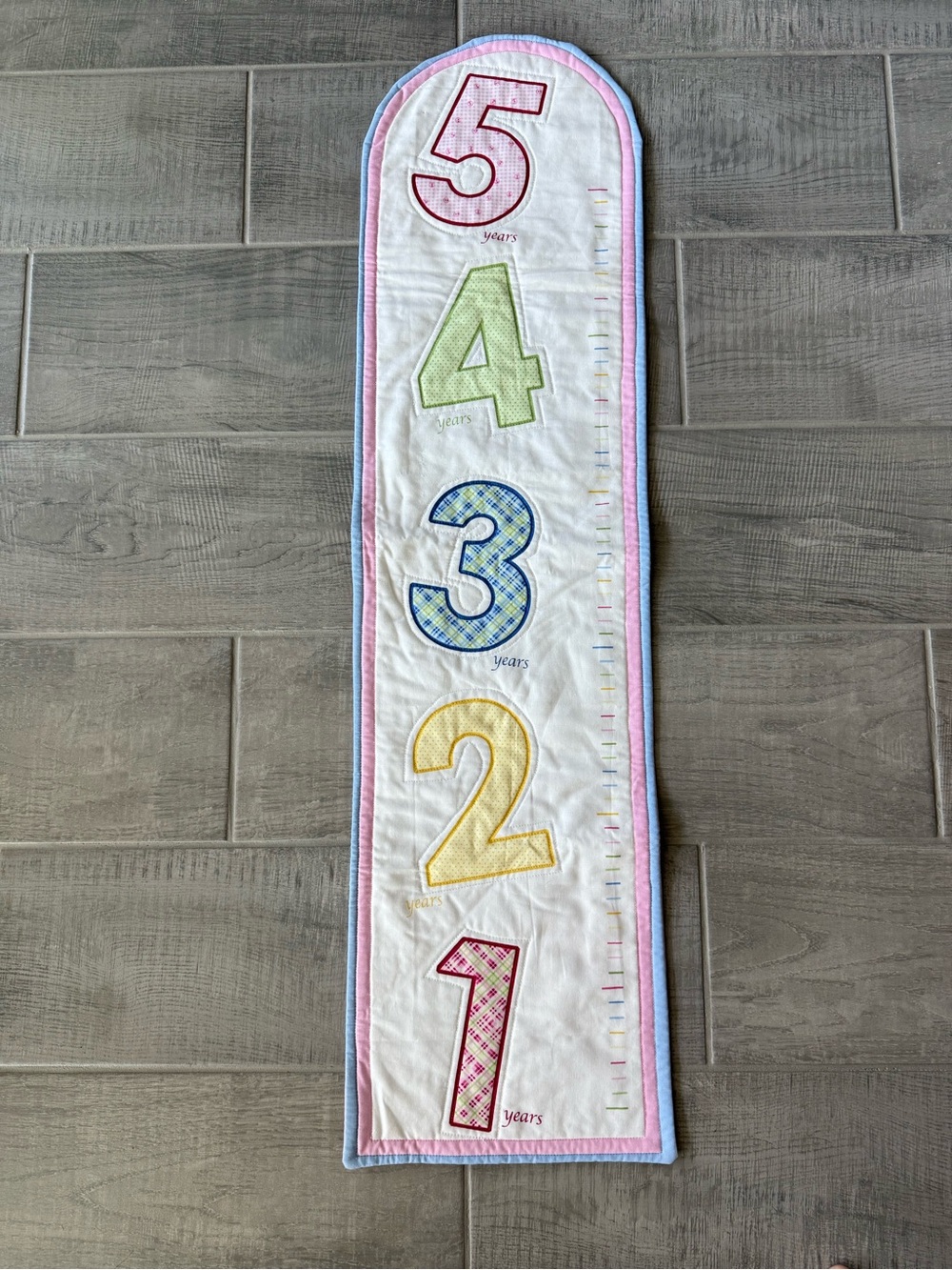 Handmade Quilted Kids Growth Chart Wall Hanging 1–5 Years